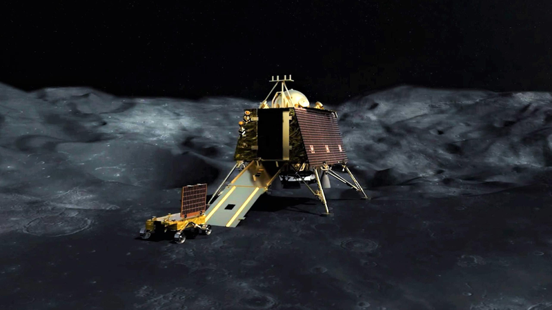 Artist’s depiction of the Vikram lander and the Pragyan rover.